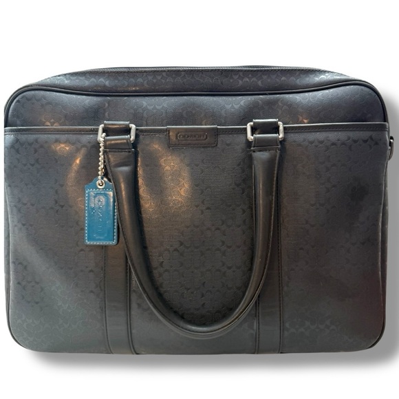 Coach Leather Signature Embossed Briefcase Laptop Bag Black